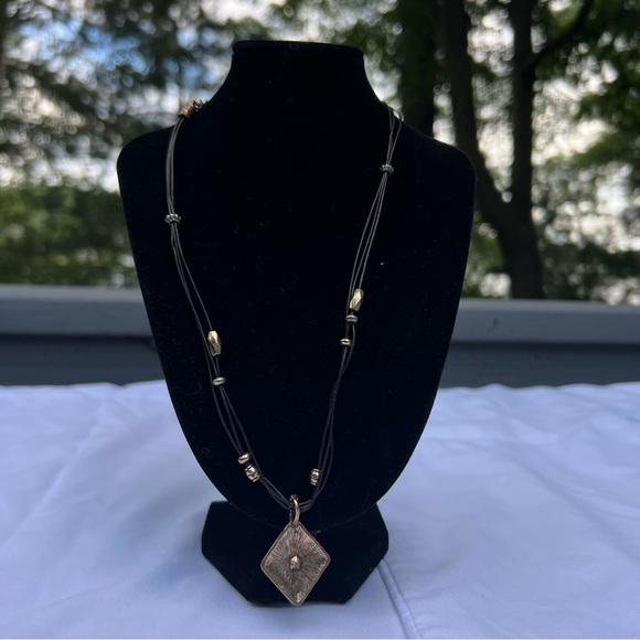 Gold/Copper Pendant on 20” 3 Layer Black Leather Corded Necklace With Beads - Picture 6 of 7